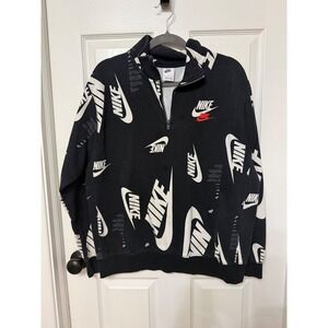 Nike Mens Sportswear All Over Print Quarter Zip Fleece Sweatshirt Black White L